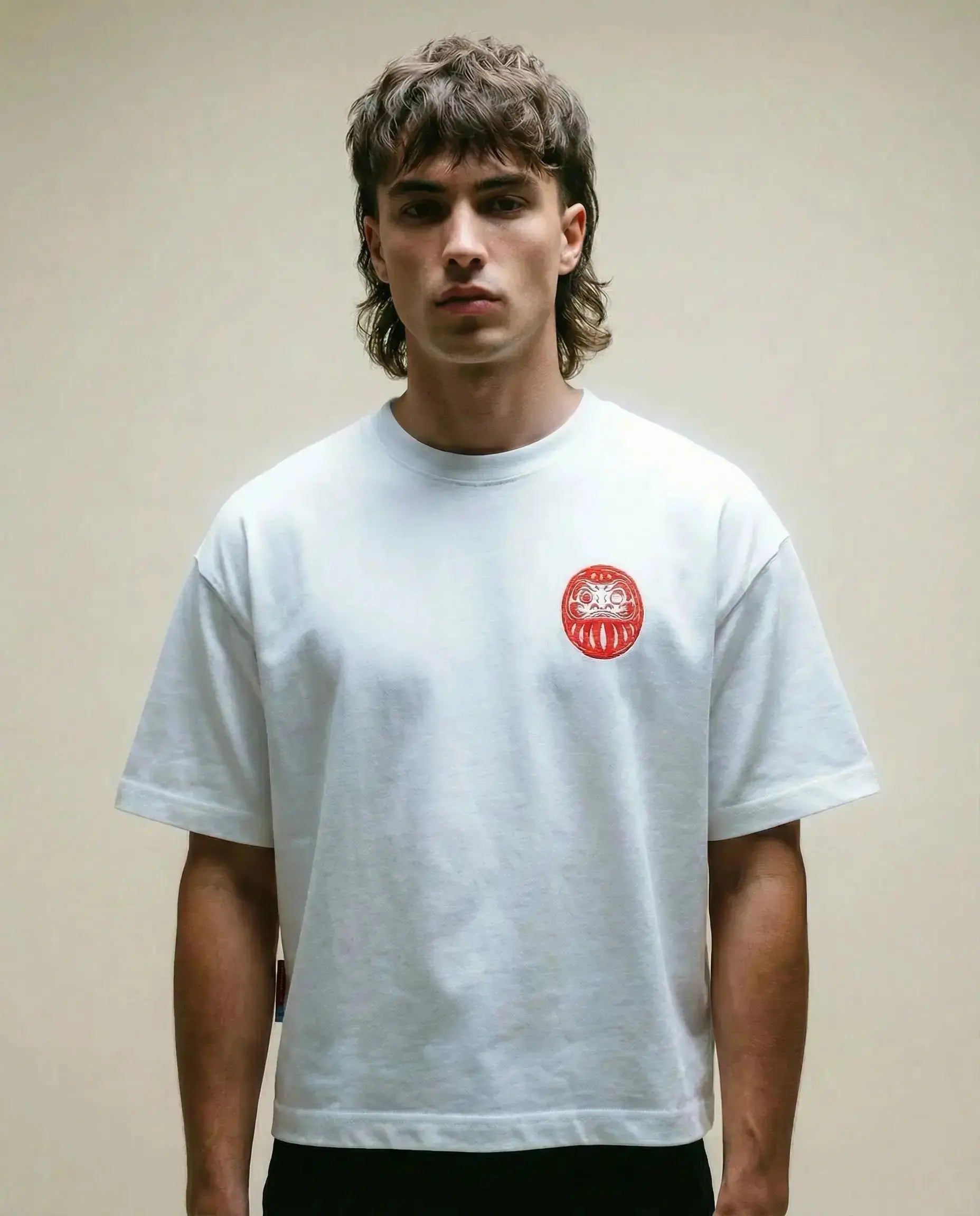 Daruma - White Cropped Oversized Tee Batohiro