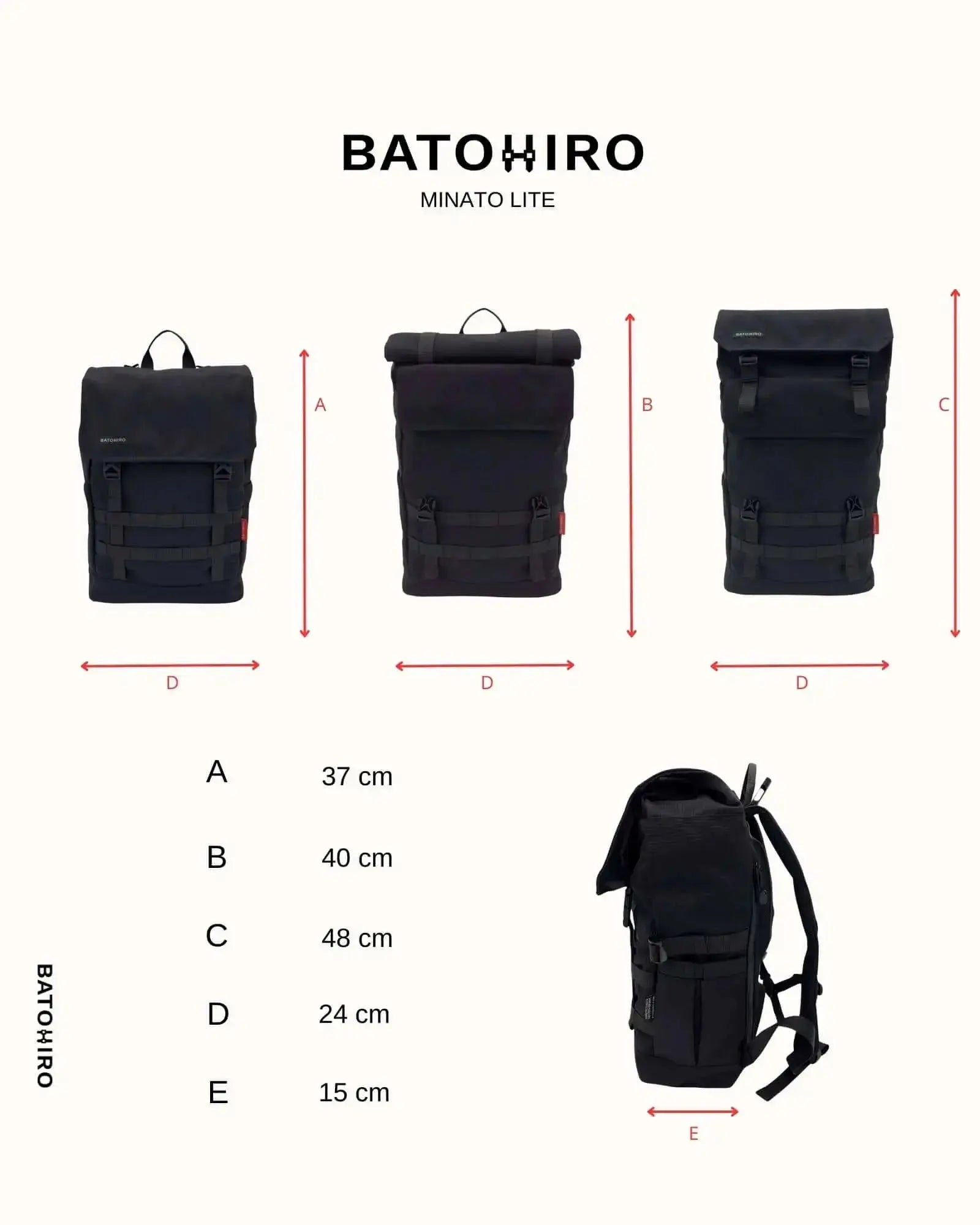 Minato Lite – Dunkelschwarzer Rucksack