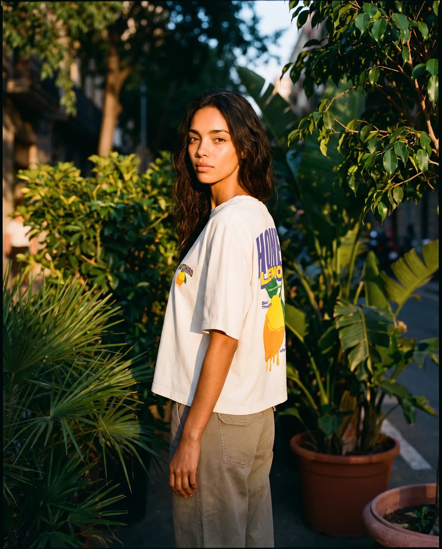 Tričko Honey Lemon - White Cropped Oversized Tee - Batohiro