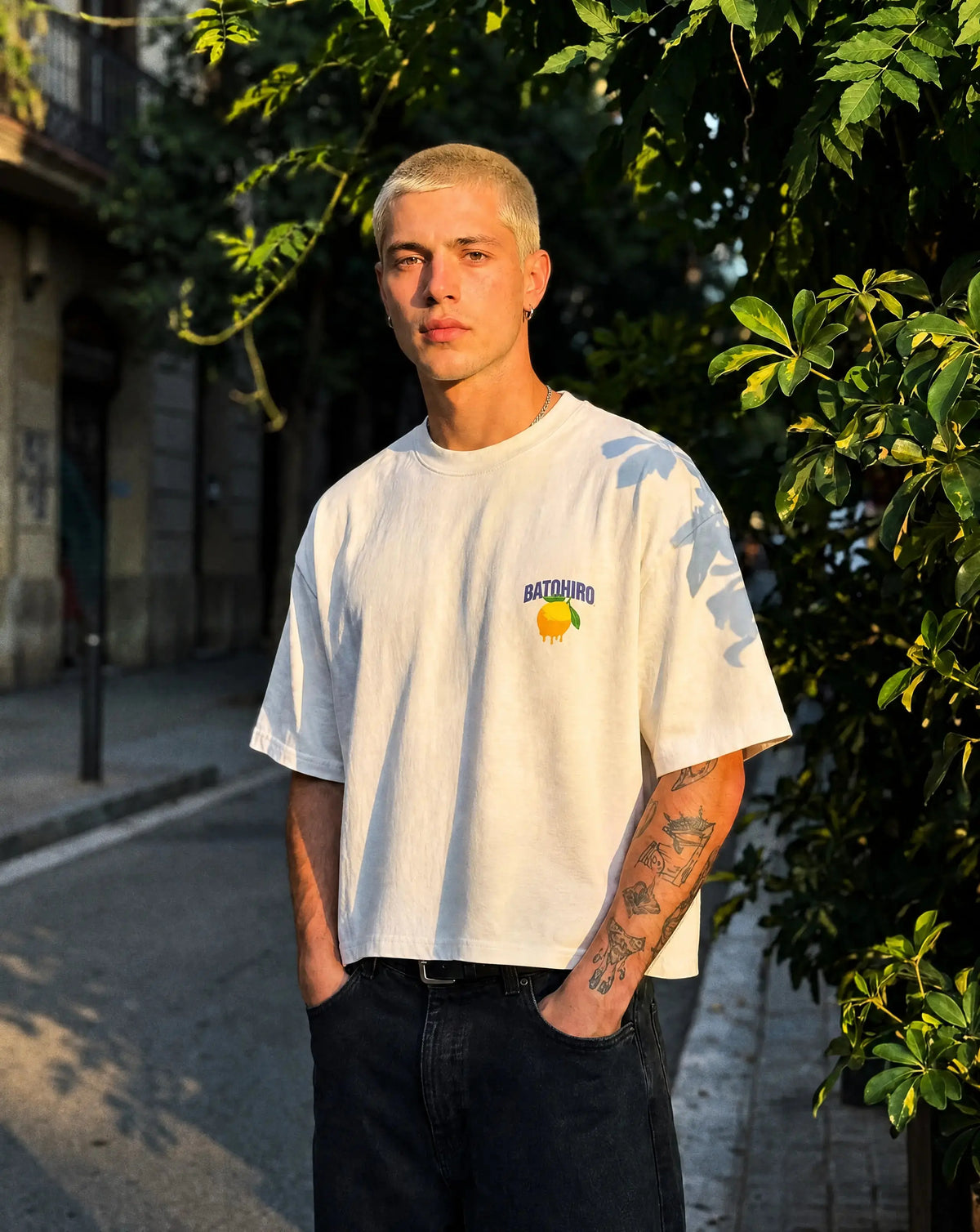 Honey Lemon - White Cropped Oversized Tee Batohiro