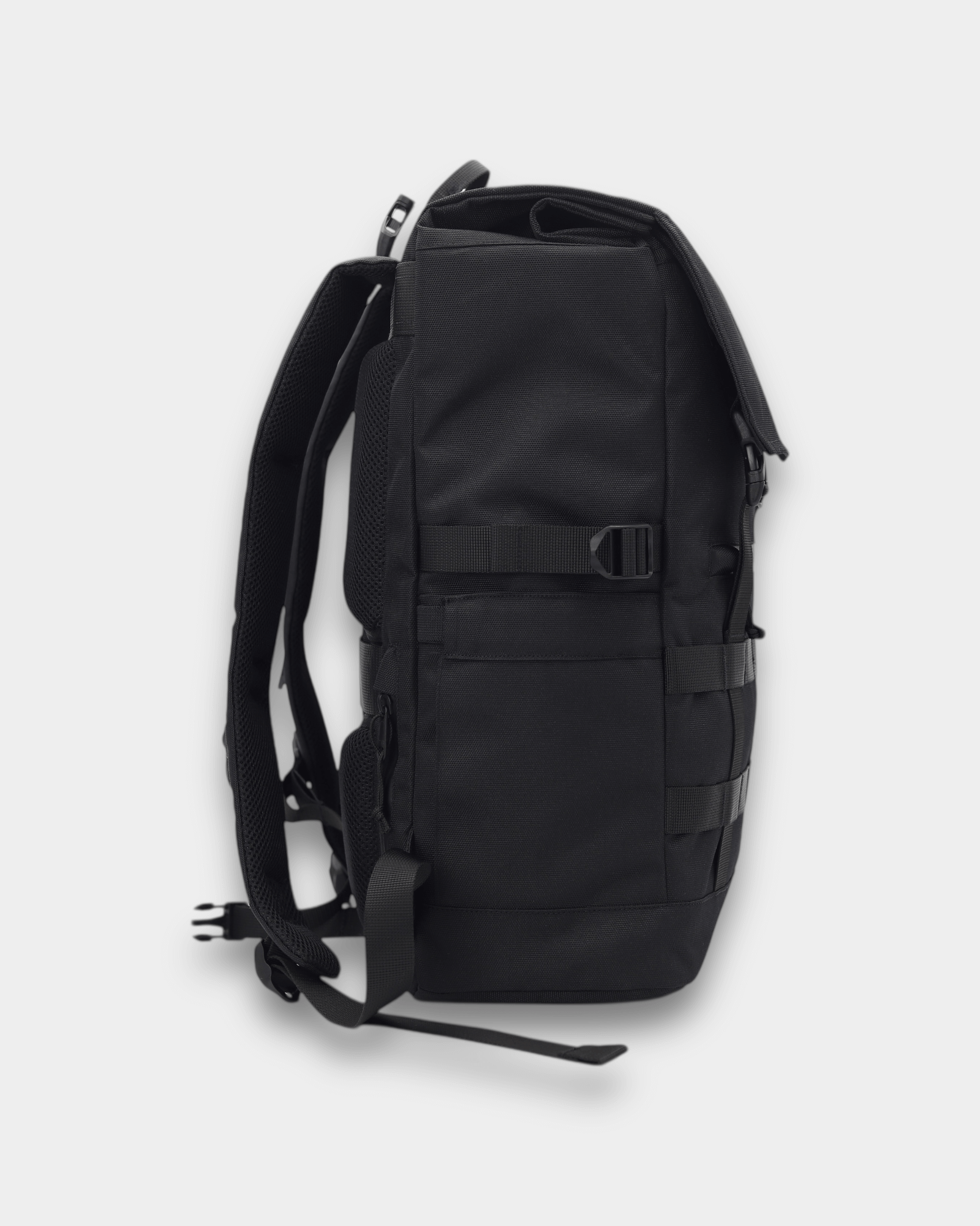 Minato Premium 6.0 – Black Knight backpack side view, made from ECO CORDURA® re/cor™ 1200D with durable design.