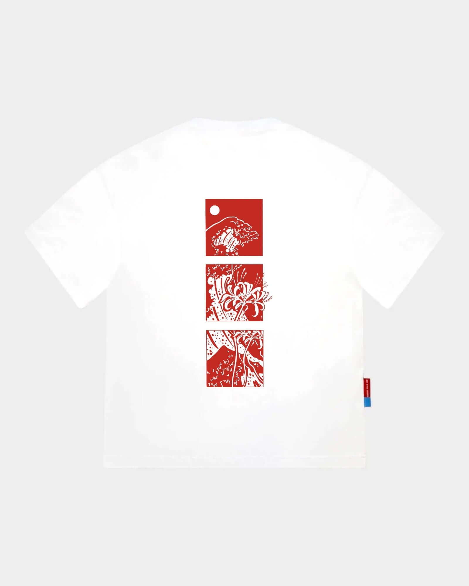 Spider Lily - White Cropped Oversized Tee back graphic design in red on white fabric.