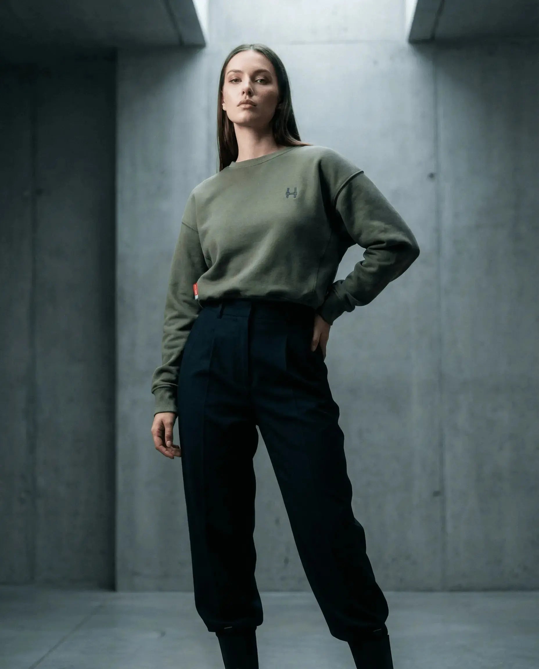 Cropped Sweatshirt 343 - Crewneck Green Batohiro