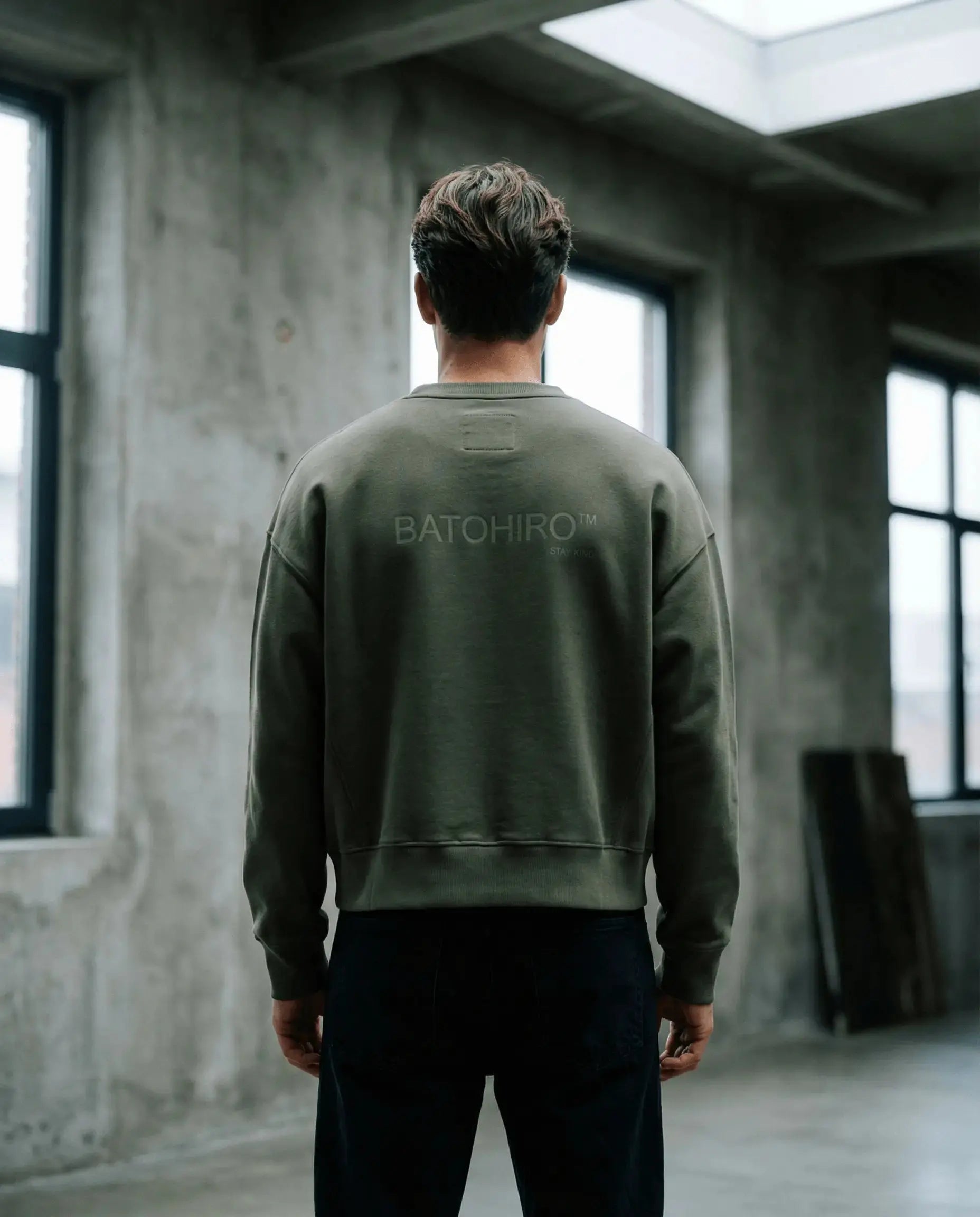 Cropped Sweatshirt 343 - Crewneck Green Batohiro