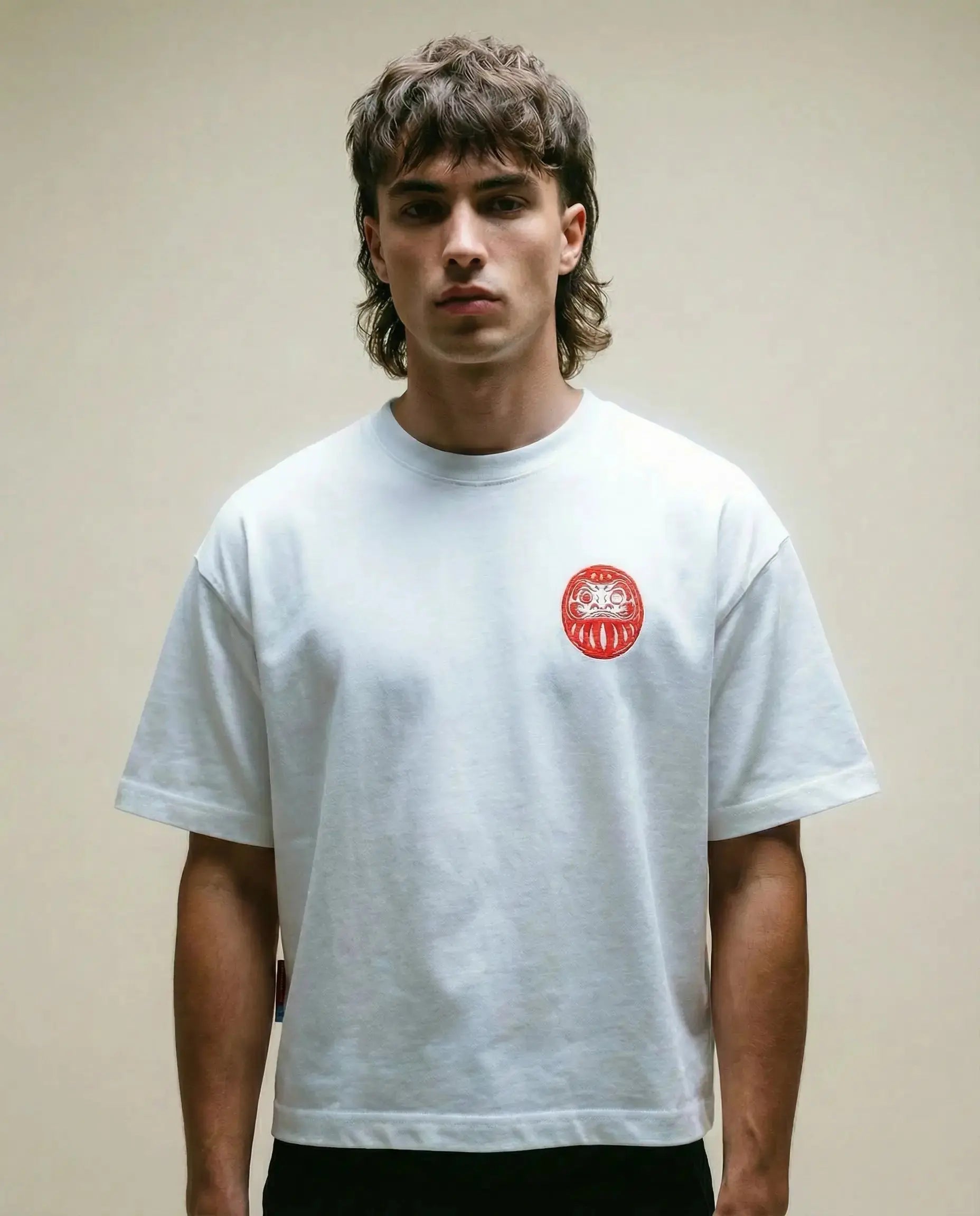 Daruma - White Cropped Oversized Tee Batohiro