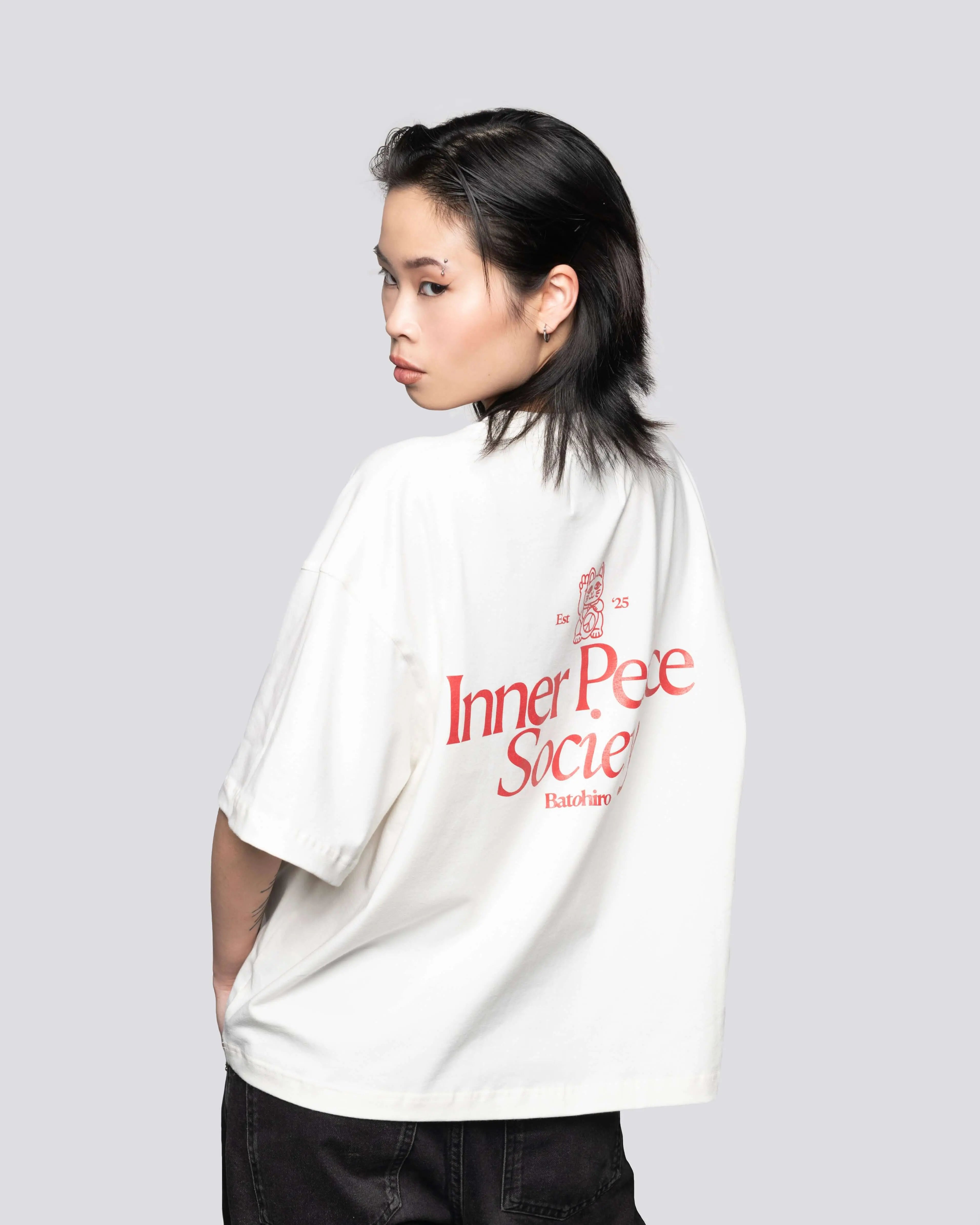 Inner Peace Society - Cropped Oversized Tee Batohiro