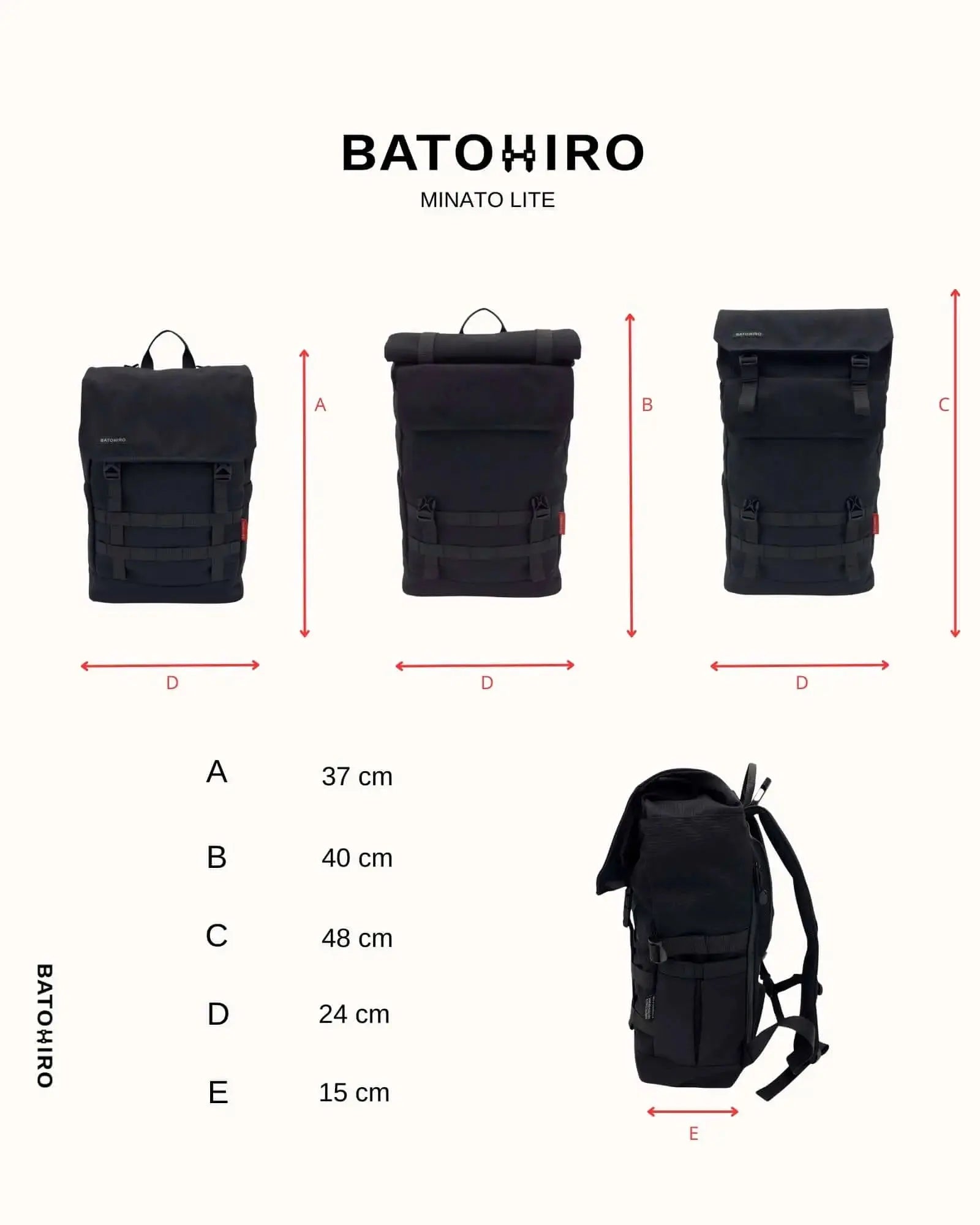 Minato Lite – Dunkelschwarzer Rucksack